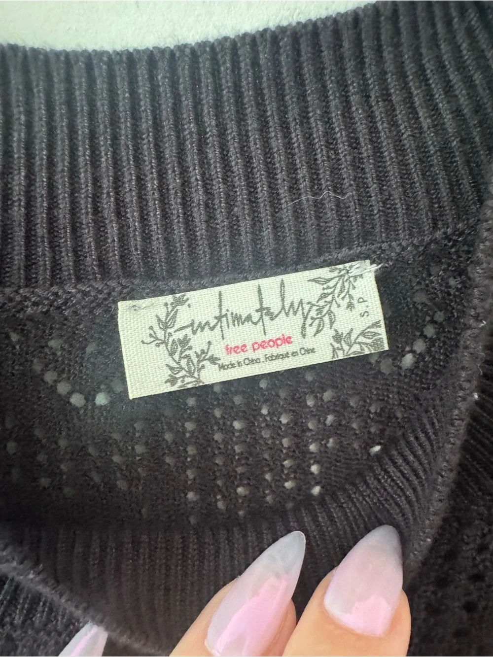 Free People Black Long Sleeve Sheer Pointelle Knit Bodysuit Small